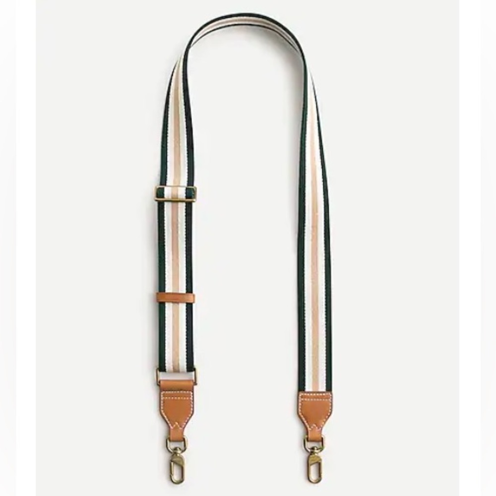 J. Crew Woven Bag Strap in Stripe Academic Green and Pale Oak